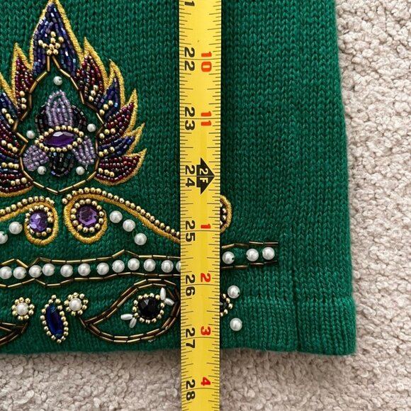 Quirky Vintage beaded turtleneck teacher knit sweater embroidery pearls Medium - Picture 13 of 16